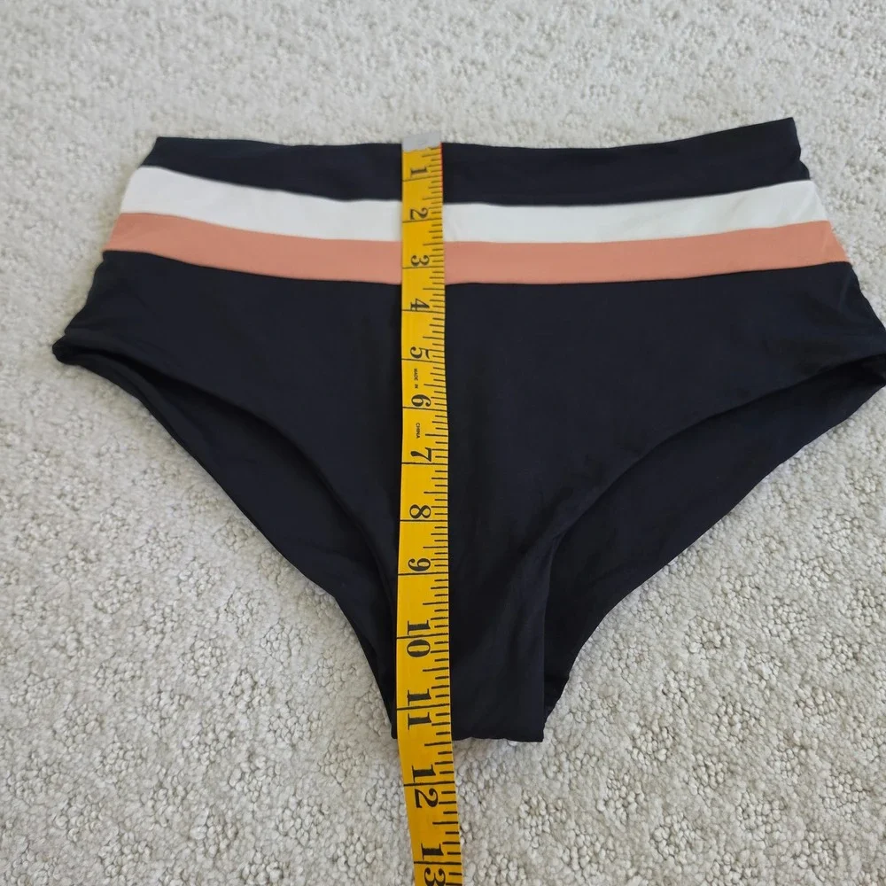 L Space Monica Wise Black Colorblock High Waisted Bikini Bottoms Size L NWT